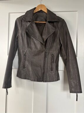 Max Studio Women's Dark Brown Leather Moto Jacket Size Small‎